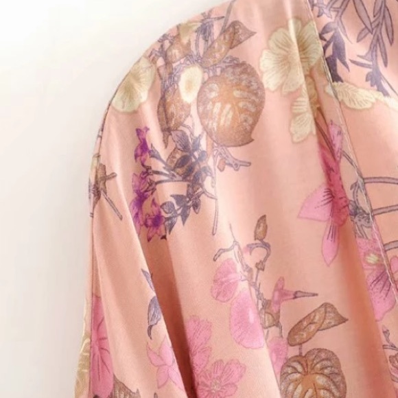 Pink Festival Bohemian Flower Floral Boho Printed Short Kimono Robe Tunic Wrap - Picture 4 of 14